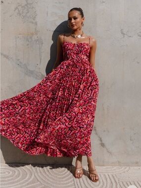 NWT Petal & Pup large pink Achanti pleated maxi dress prom wedding guest summer